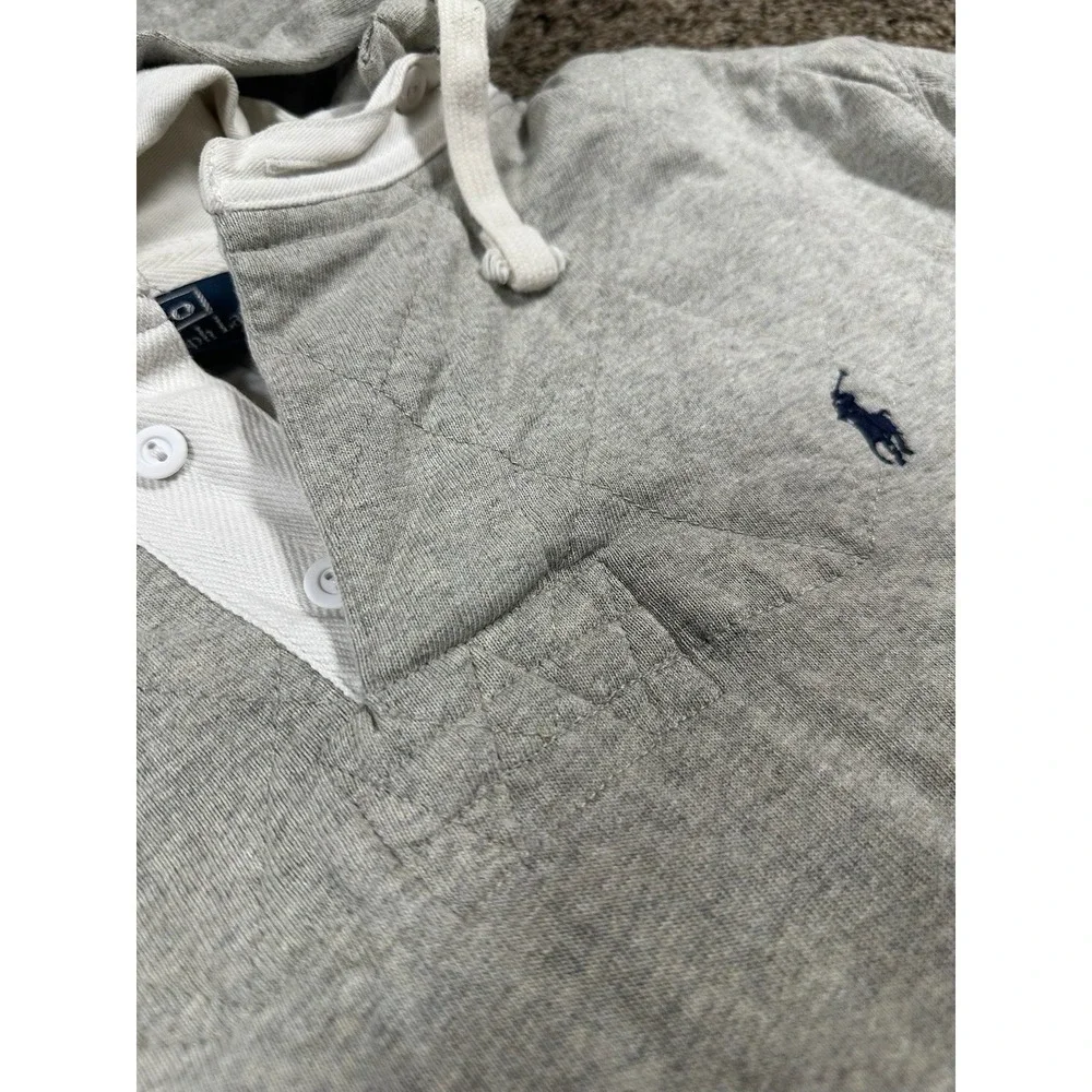 Vintage Polo Ralph Lauren Men's Rugby Gray Long‎ Sleeve Detached Hood Sz Large